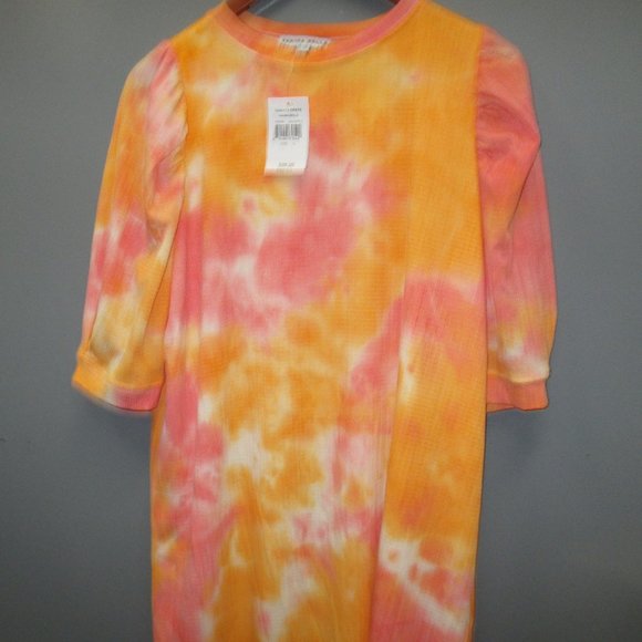 BNWT Yakira Bella Women's Dress Size L Crew Neck 3/4 Sleeve Orange/Pink Dress - Picture 3 of 11